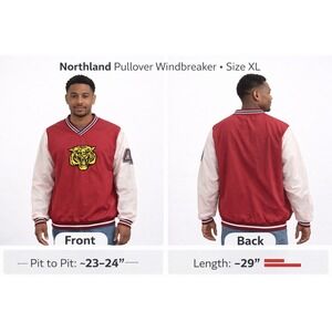 Northland Pullover Windbreaker XL Burgundy White Tiger Varsity V-Neck‎ Jacket 44